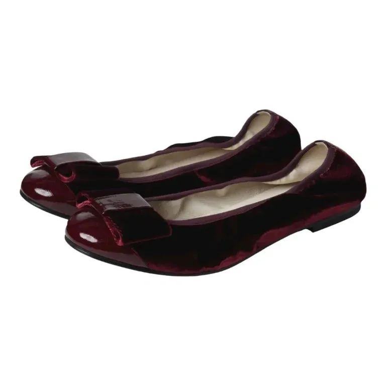 1453 - Bordo Velvet Flats for Girl by London Kids