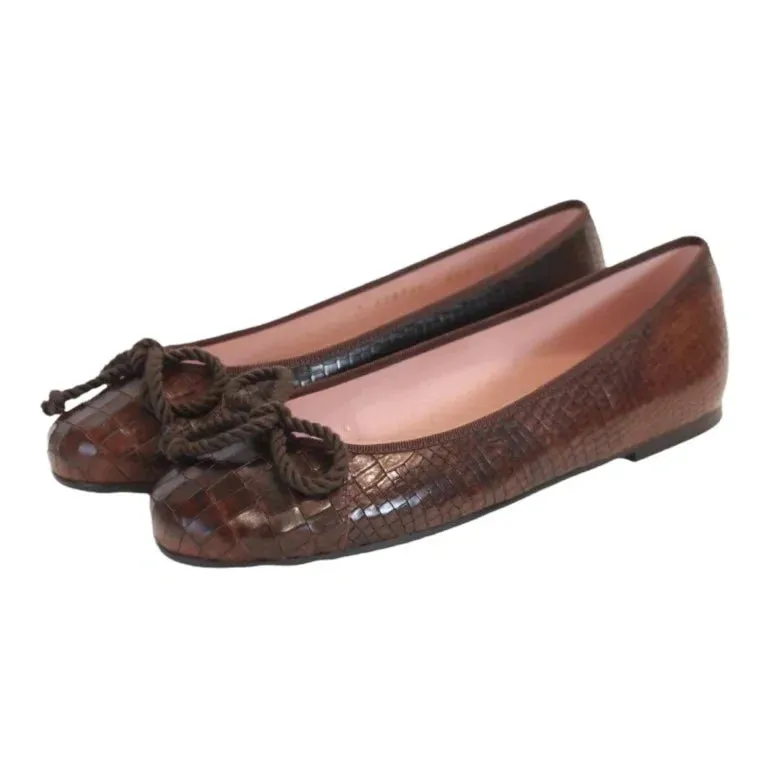 39344 - Brown Croc Leather Flats for Teen/Women by Pretty Ballerinas