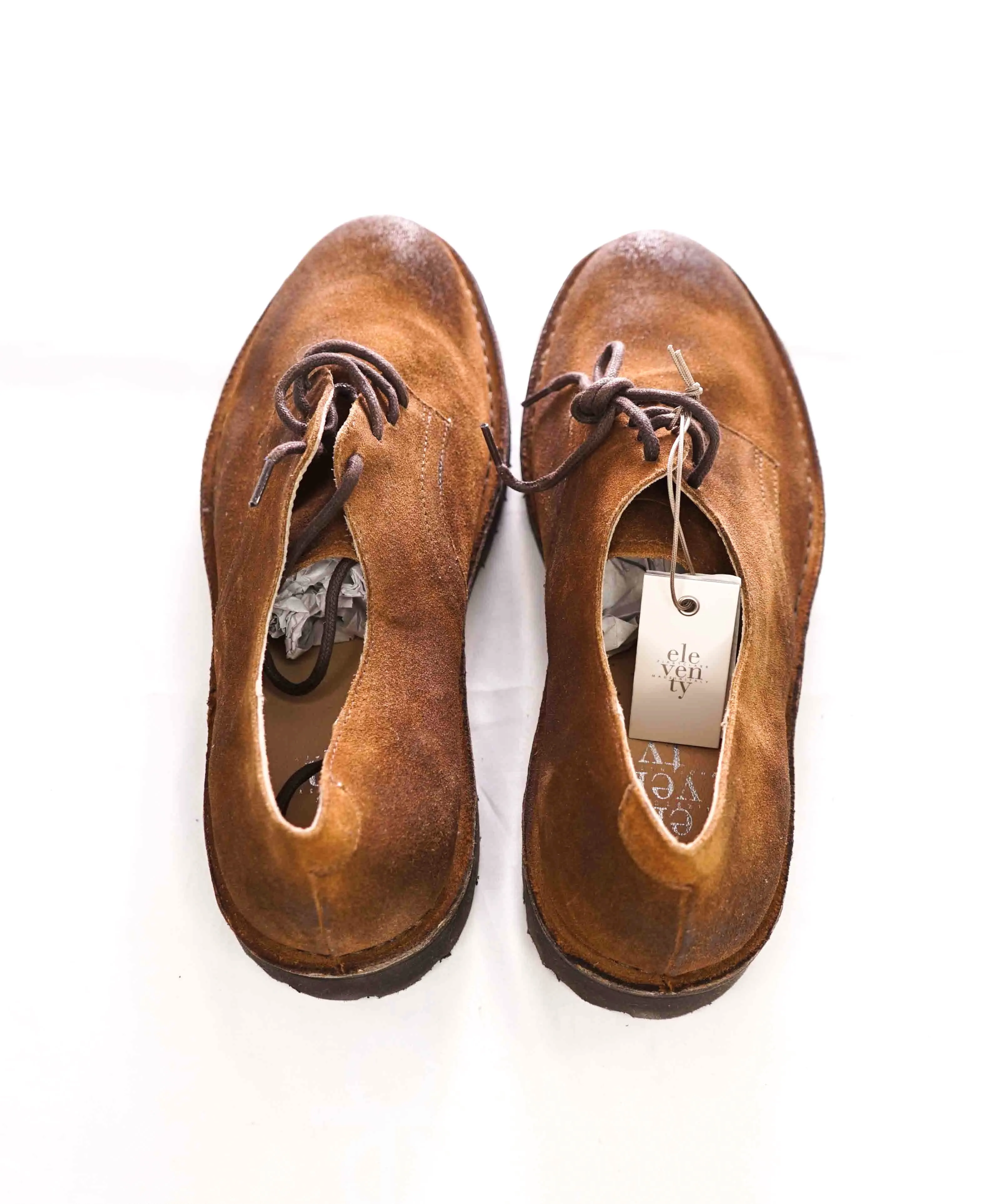 $695 ELEVENTY - Brown Distressed Suede Oxfords - 11 US (44EU)