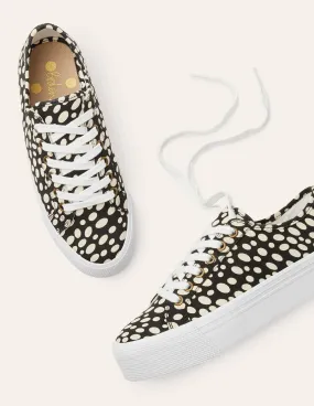 Canvas Flatform Plimsolls-Black/Ivory Animal