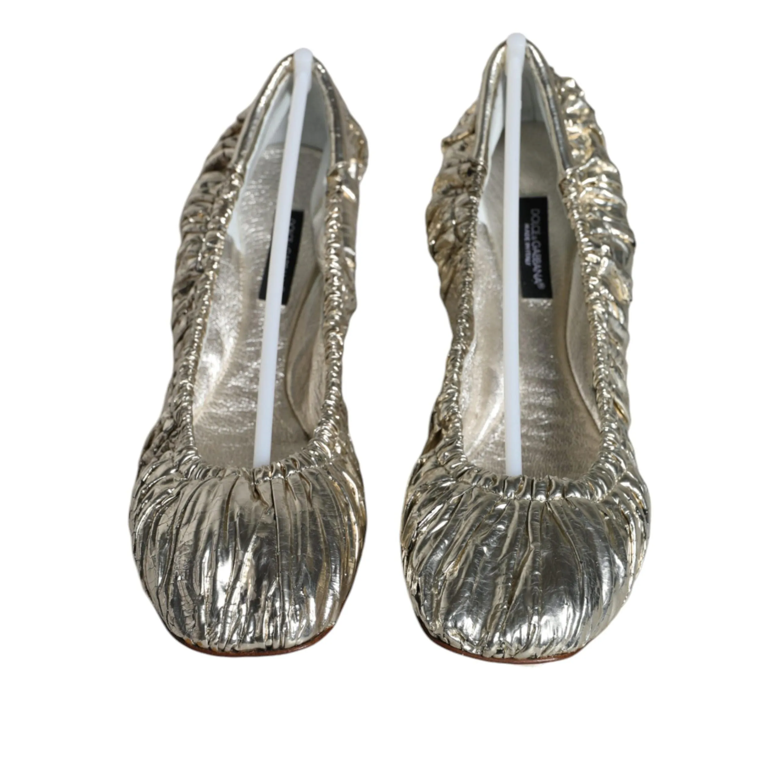 Dolce & Gabbana Silver Patent Leather Scrunch Ballet Flats Shoes