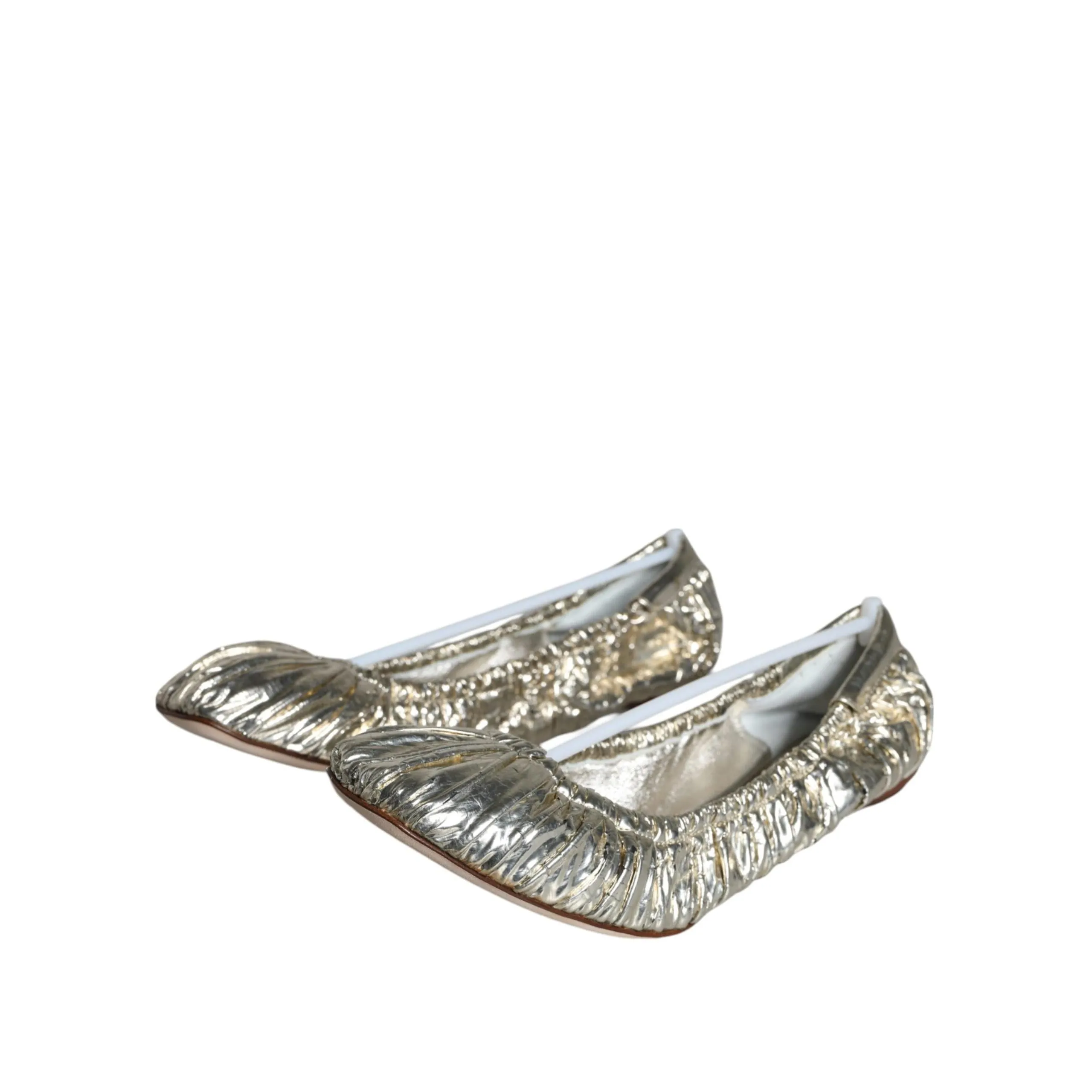 Dolce & Gabbana Silver Patent Leather Scrunch Ballet Flats Shoes