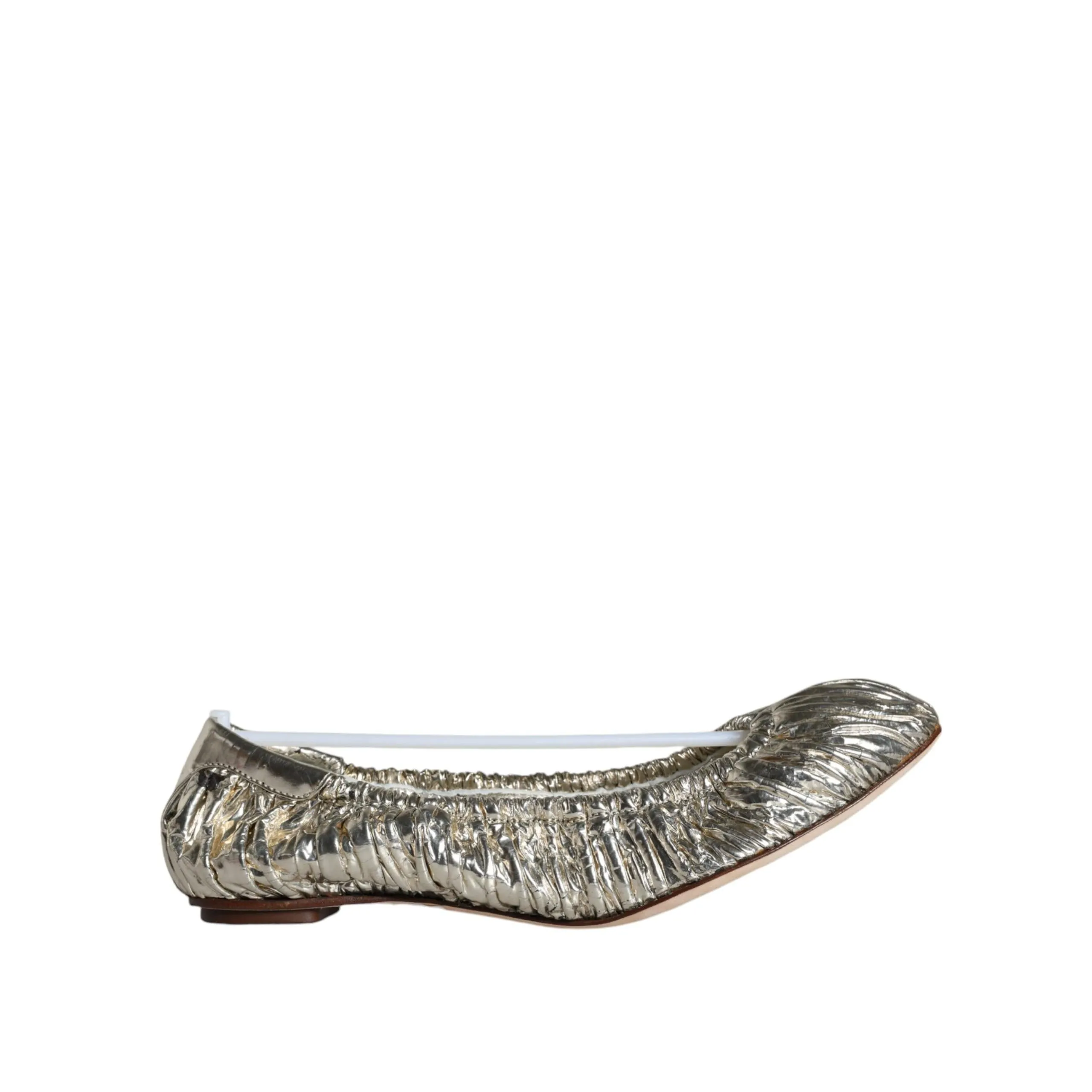 Dolce & Gabbana Silver Patent Leather Scrunch Ballet Flats Shoes