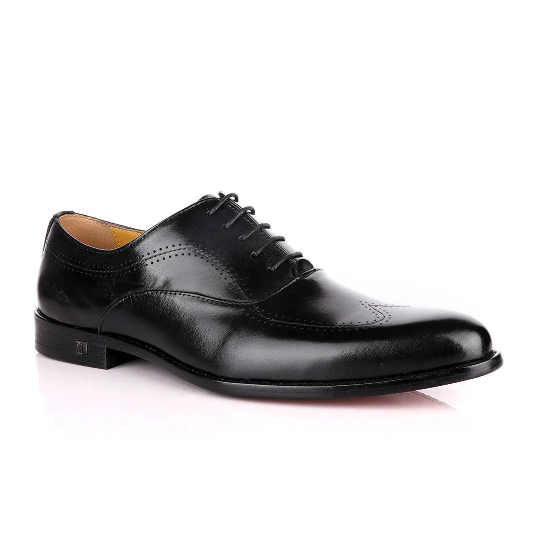 John Foster Black Derby Lace Up Brogues Shoes