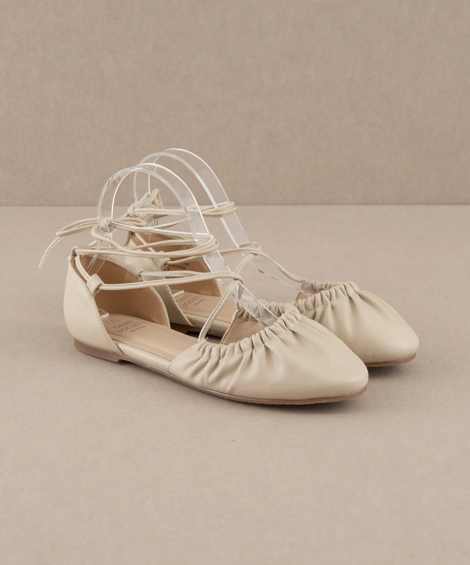 Laney Lace Up Ballet Flats - Beige