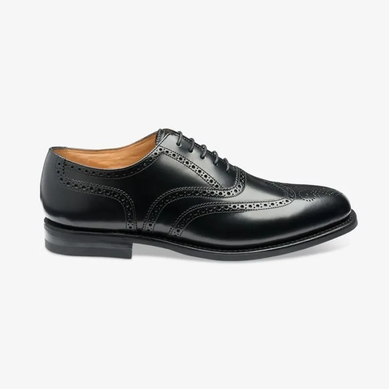 Loake 302 Brogued Leather Mens Shoe - Black Polished Leather