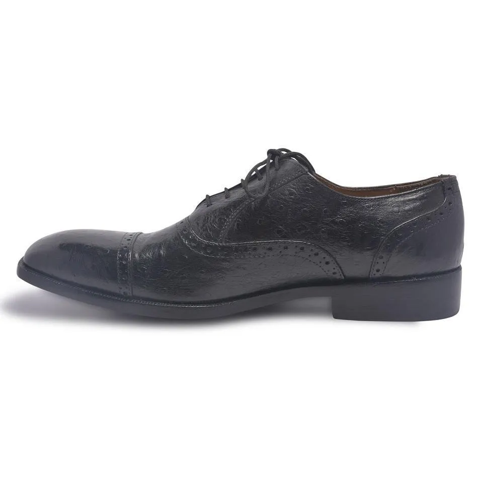 Men Black Brogue Glossy Oxford Genuine Leather Shoes