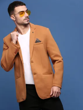 Men Camel Brown Slim Fit Single Breasted Blazer