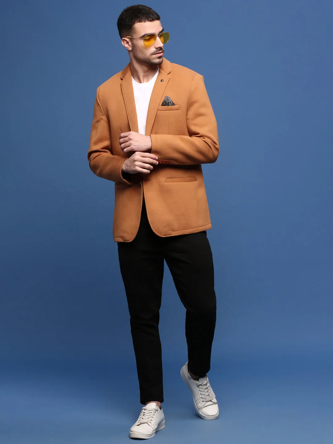 Men Camel Brown Slim Fit Single Breasted Blazer