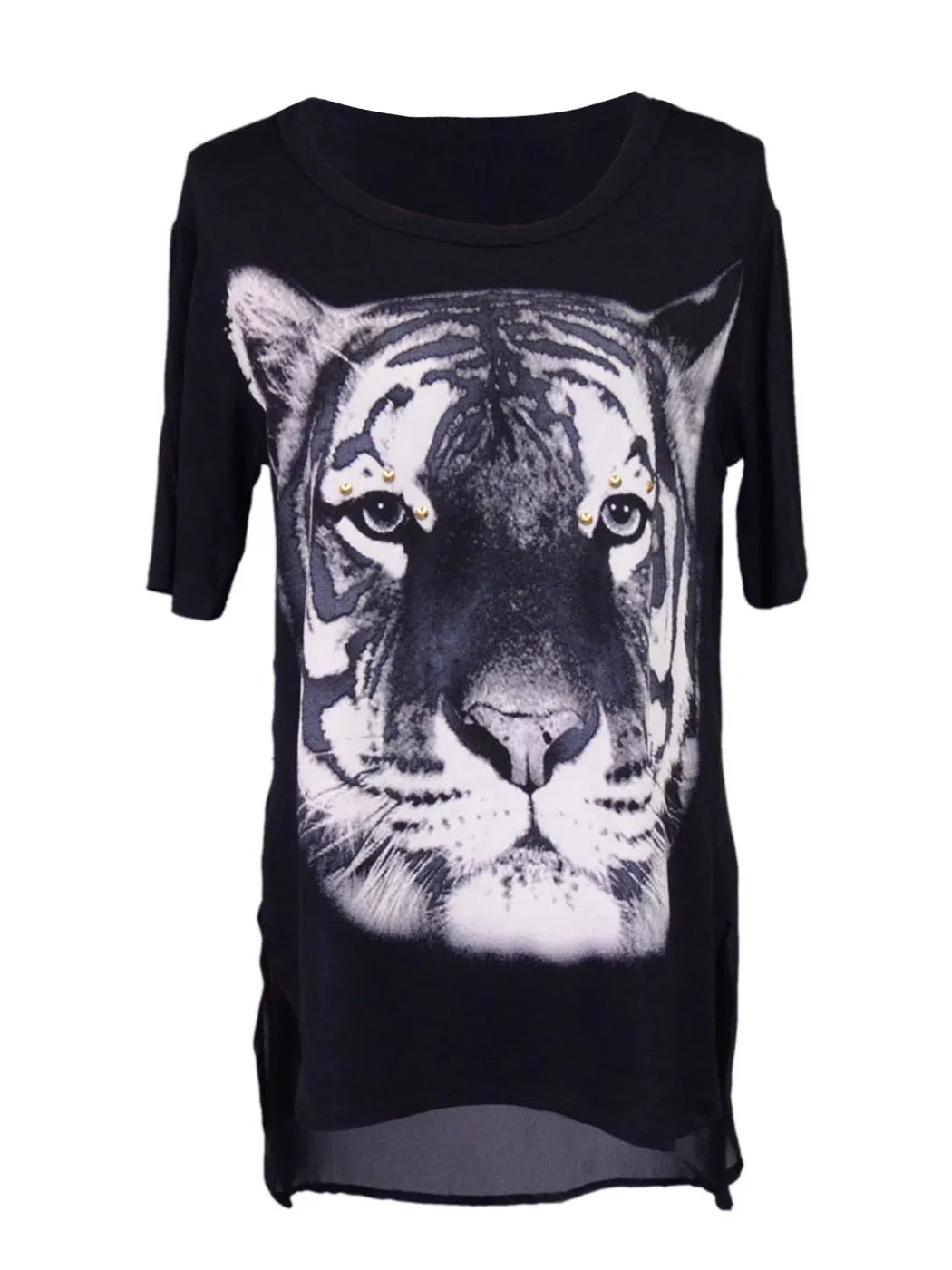 Millibon Bold Tiger Face Printed Sheer Back Sleeveless Fashion Top