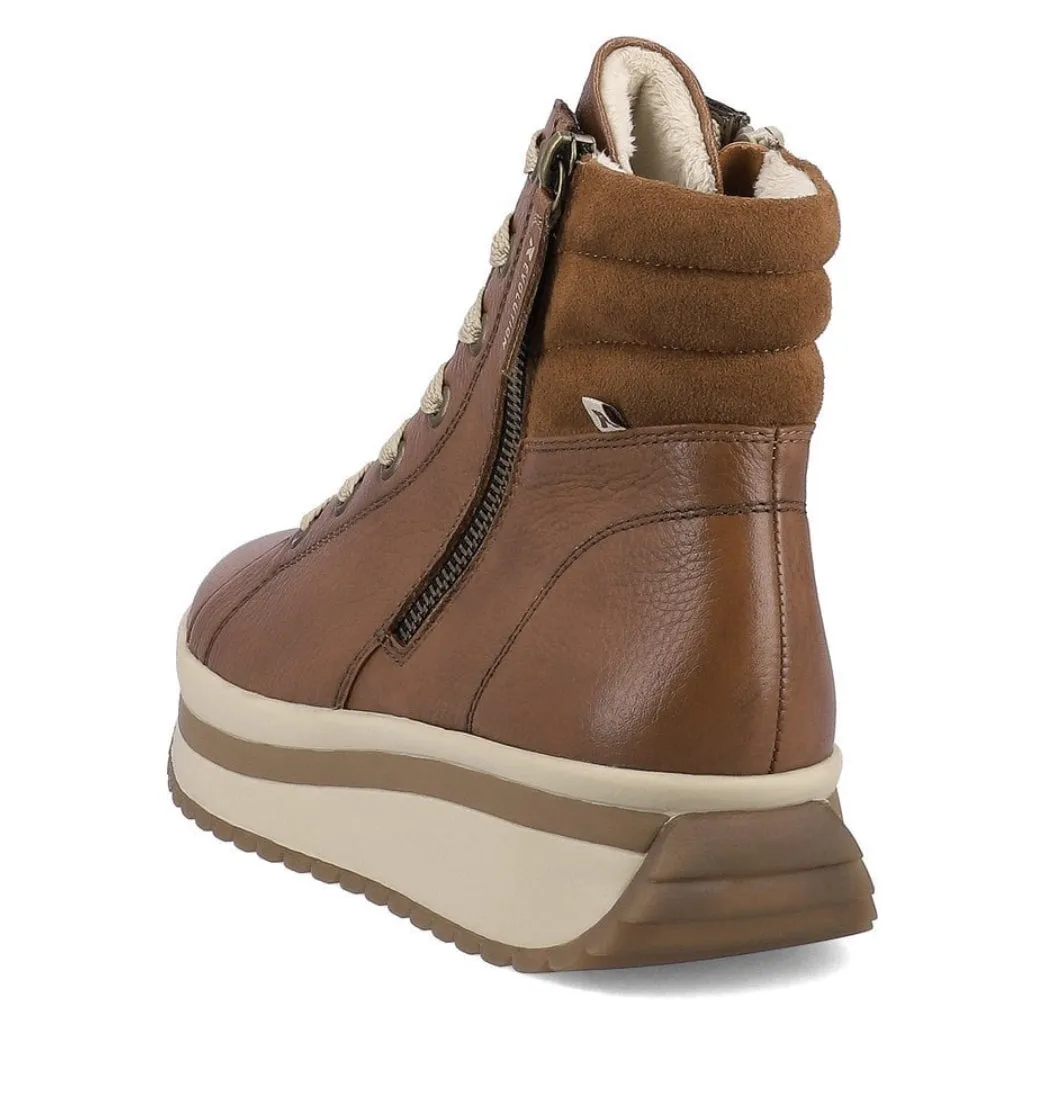 Rieker W0962-24 Revolution Caster Brown Leather Lace-Up Flatform Trainer Boots