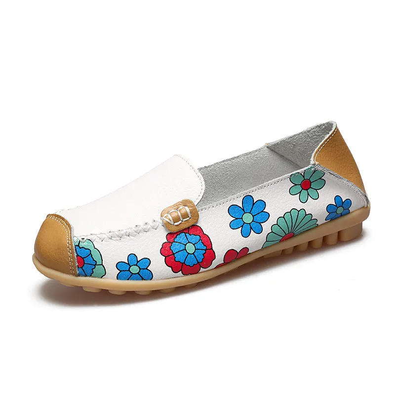 Women's Summer Genuine Leather Flats With Flower Print