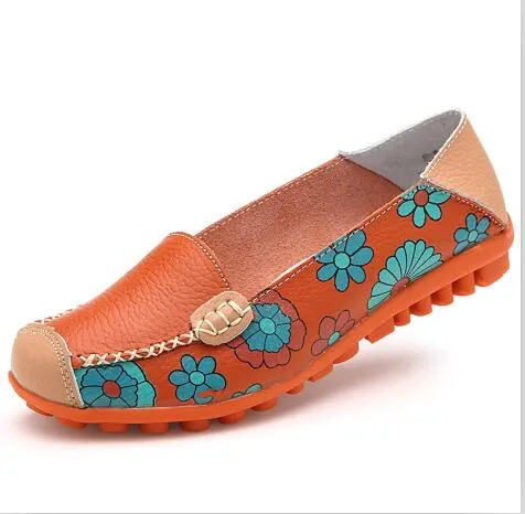 Women's Summer Genuine Leather Flats With Flower Print