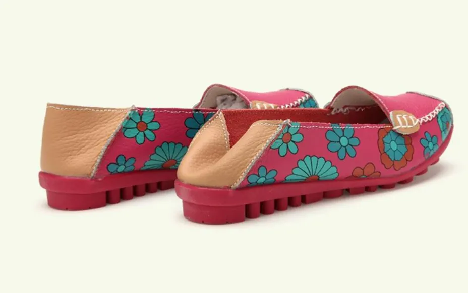 Women's Summer Genuine Leather Flats With Flower Print